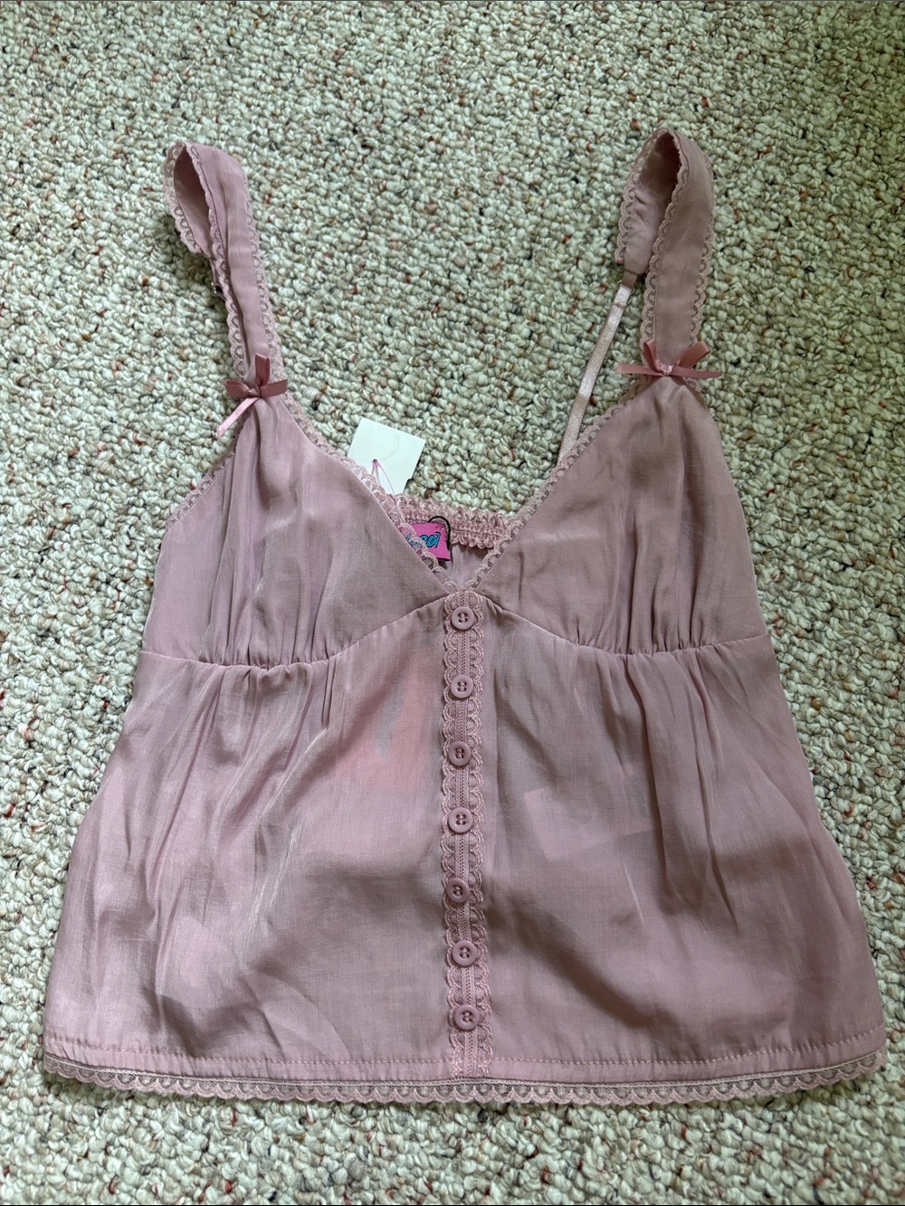 Edikted Dusty Pink Lace-Trim Tank Top